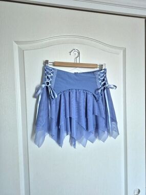 Current Mood Lavender-Blue Lace-Up Asymmetrical Handkerchief Skirt